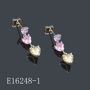 E16248-1 - 18K Gold Plated Multi-Color Heart Drop Earrings | Pastel Cubic Zirconia Dangle Studs