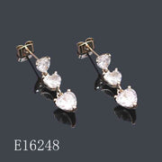 E16248 - 18K Gold Plated Triple Heart Drizzle Drop Earrings | Cubic Zirconia Heart Studs