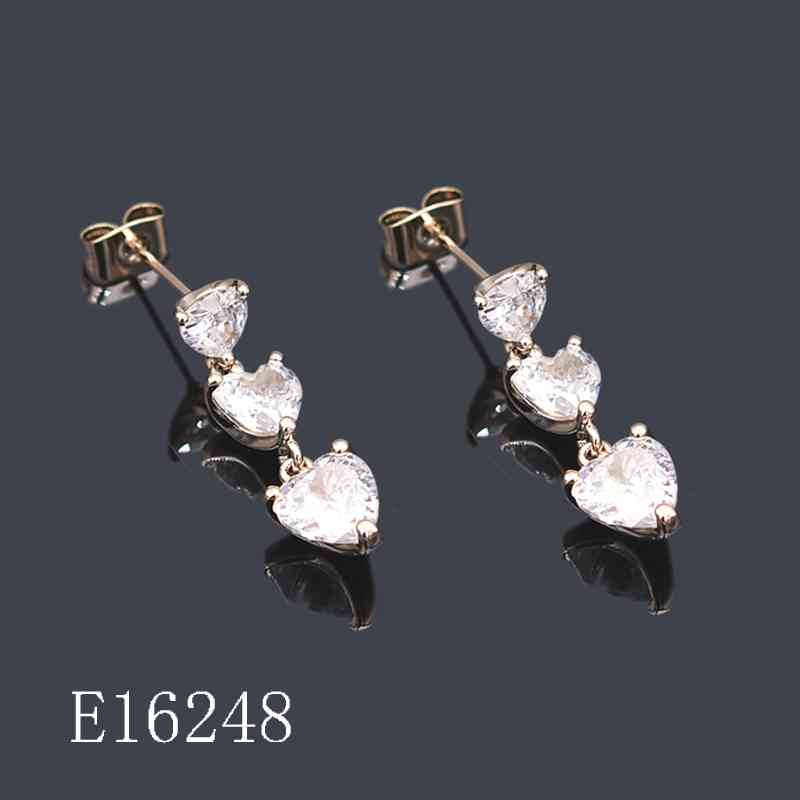 E16248 - 18K Gold Plated Triple Heart Drizzle Drop Earrings | Cubic Zirconia Heart Studs