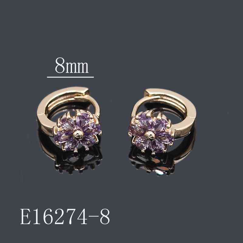 E16274-8 - 18K Gold Plated Flower Huggie Earrings – 8mm Purple Cubic Zirconia Small Hoop Earrings for Women
