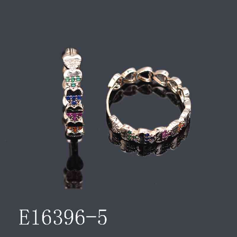 E16396-5 - 18K Gold Plated Rainbow Cubic Zirconia Heart Huggie Hoop Earrings