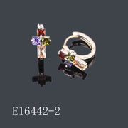 E16442-2 - 18K Gold Plated Cross Huggie Hoop Earrings with Multicolor Cubic Zirconia Stones