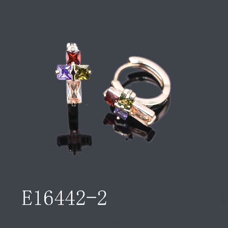 E16442-2 - 18K Gold Plated Cross Huggie Hoop Earrings with Multicolor Cubic Zirconia Stones