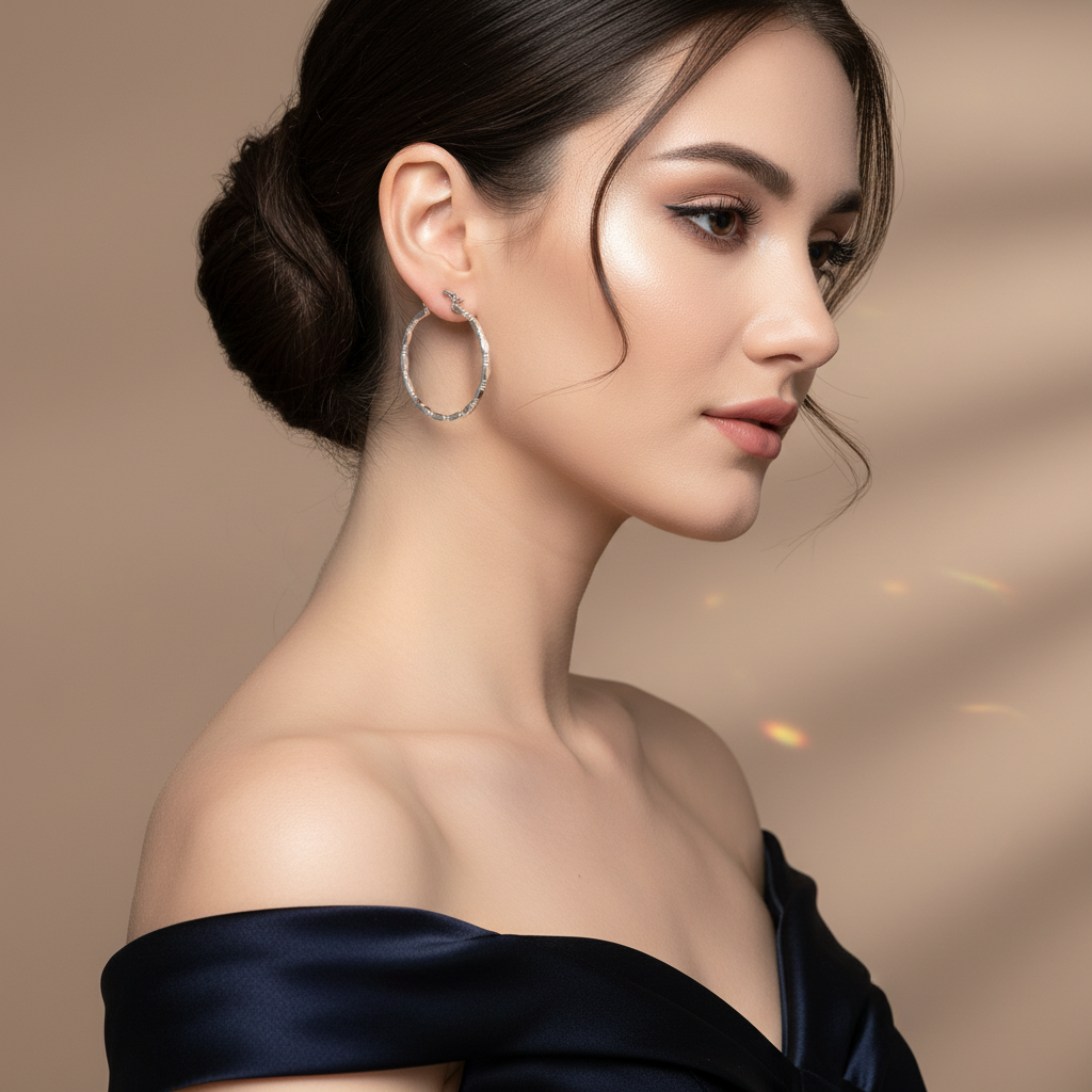 E17443 - 40mm Tri-Color Gold Plated Textured Hoop Earrings for Women (18k Gold Plated) | Lightweight Diamond-Cut Pattern Hoops