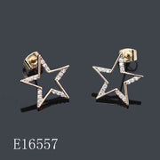 E16557 - 18K Gold Plated Cutout Star Stud Earrings with Cubic Zirconia | Celestial Crystal Starburst Earrings for Women