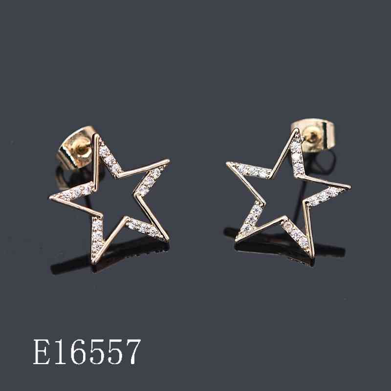 E16557 - 18K Gold Plated Cutout Star Stud Earrings with Cubic Zirconia | Celestial Crystal Starburst Earrings for Women