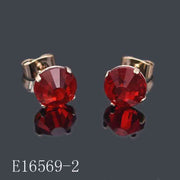 E16569-2 - 18K Gold Plated Red Crystal Stud Earrings | Ruby Red Solitaire Gemstone Earrings for Women