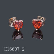 E16607-2 - 18K Gold Plated Heart-Cut Red Cubic Zirconia Stud Earrings – Romantic Gemstone Solitaire Earrings for Women