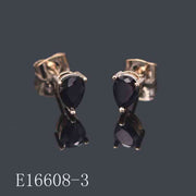 E16608-3 - 18K Gold Plated Pear-Cut Black Gemstone Stud Earrings | Teardrop Onyx CZ Earrings