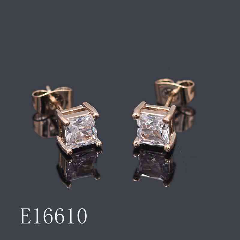 E16610 - Elegant Rose Gold Plated Square Cubic Zirconia Stud Earrings – Princess Cut Solitaire Earrings for Women