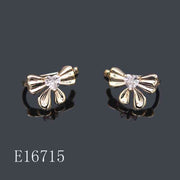 E16715 - Gold Plated Bow Earrings with Heart Cubic Zirconia | Ribbon Stud Earrings for Women