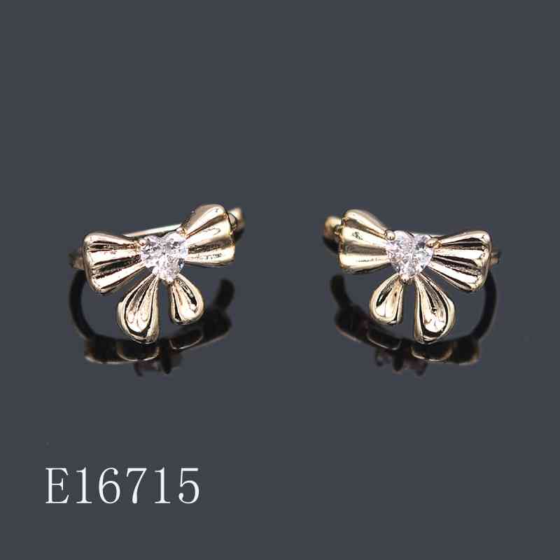 E16715 - Gold Plated Bow Earrings with Heart Cubic Zirconia | Ribbon Stud Earrings for Women