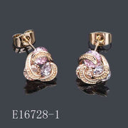 E16728-1 - Gold-Plated Tri-Color CZ Crystal Flower Stud Earrings | Dainty Geometric Jewelry Gifts