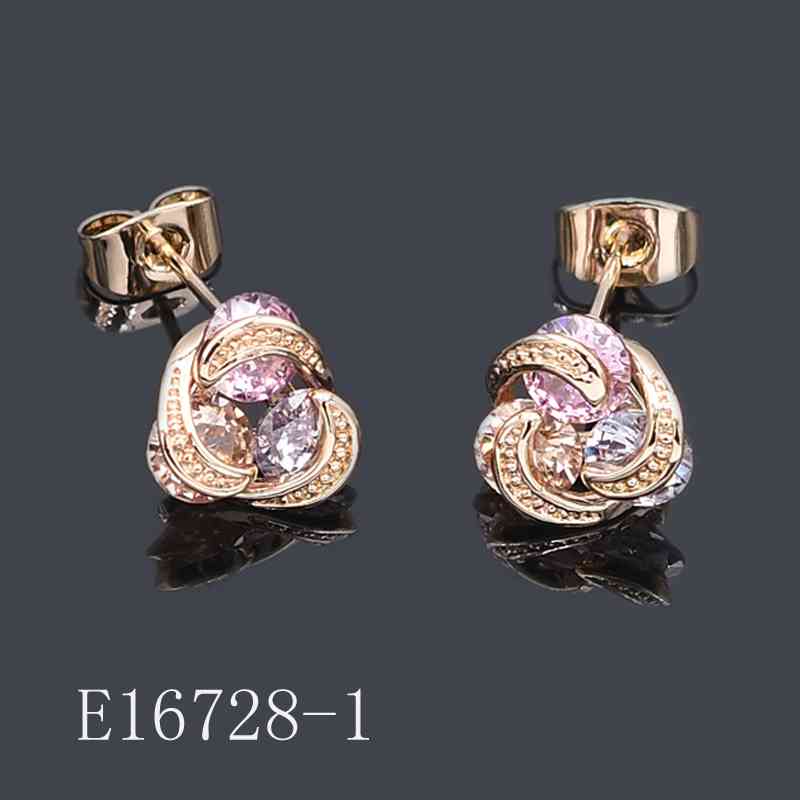 E16728-1 - Gold-Plated Tri-Color CZ Crystal Flower Stud Earrings | Dainty Geometric Jewelry Gifts