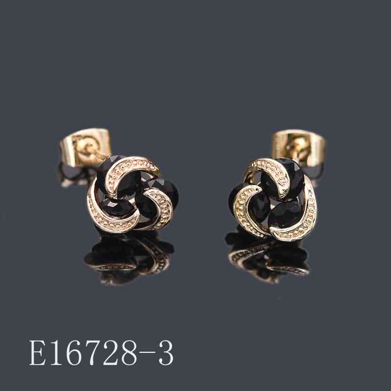 E16728-3 - 18K Gold Plated Black Crystal Floral Stud Earrings | Elegant Twist Knot Jewelry for Women