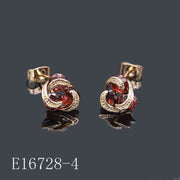 E16728-4 - 18K Gold Plated Red Garnet Cluster Stud Earrings | Elegant Swirl Design Jewelry for Women