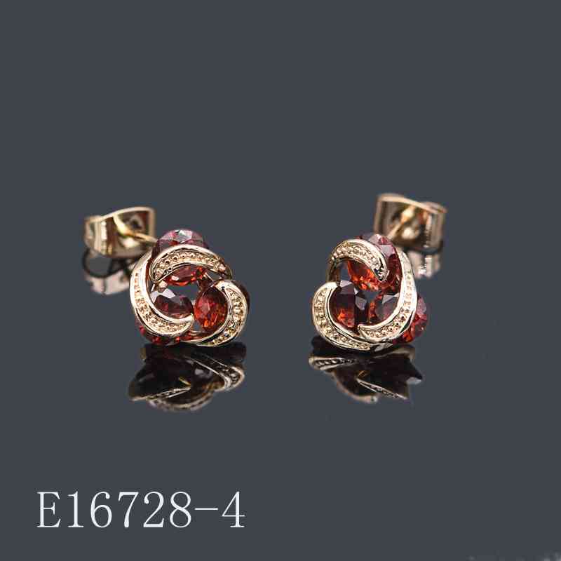 E16728-4 - 18K Gold Plated Red Garnet Cluster Stud Earrings | Elegant Swirl Design Jewelry for Women