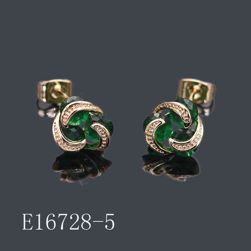 E16728-5 - 18K Gold Plated Emerald Green Crystal Cluster Stud Earrings | Elegant Floral Knot Studs for Women