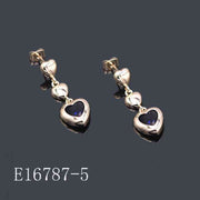 E16787-5 - 18K Gold Plated Triple Heart Drop Earrings with Dark Blue Crystal Accent