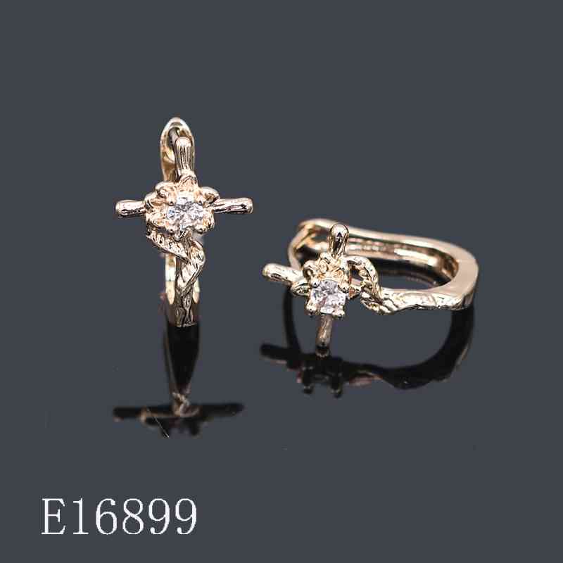 E16899 - 18K Gold Plated Cross Hoop Earrings with Sparkling Cubic Zirconia – Textured Religious Huggie Earrings for Women