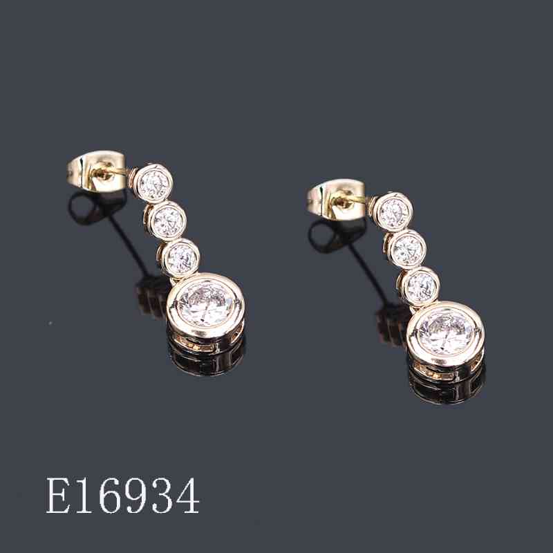E16934 - Gold Plated Graduated Cubic Zirconia Drop Earrings | Bezel Set CZ Linear Drop Earrings | Bridal & Evening Jewelry