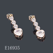 E16935 - Gold Plated Graduated Heart Cubic Zirconia Drop Earrings for Women | Romantic Crystal Dangle Studs