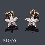 E17309 - 18K Gold Plated Cubic Zirconia Flower Stud Earrings | Marquise Crystal Floral Jewelry for Women