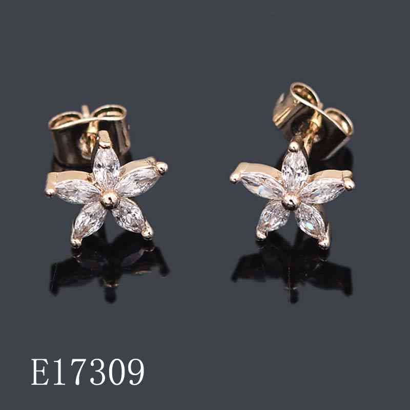 E17309 - 18K Gold Plated Cubic Zirconia Flower Stud Earrings | Marquise Crystal Floral Jewelry for Women
