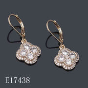 E17438 - 18K Gold Plated Clover Drop Earrings – Cubic Zirconia Leverback Dangle Earrings for Women