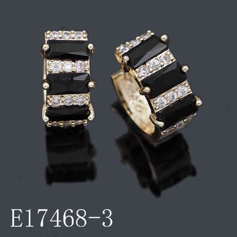 E17468-3 - 18K Gold Plated Black Onyx Huggie Earrings – Cubic Zirconia Statement Hoop Earrings