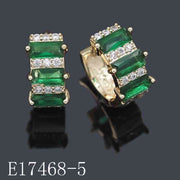 E17468-5 - 18K Gold Plated Emerald Green Baguette & Cubic Zirconia Huggie Hoop Earrings