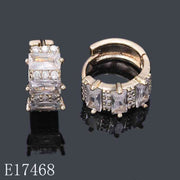 E17468 - 18K Gold Plated Cubic Zirconia Huggie Hoop Earrings | Emerald Cut & Round Sparkle Sparkler Earrings