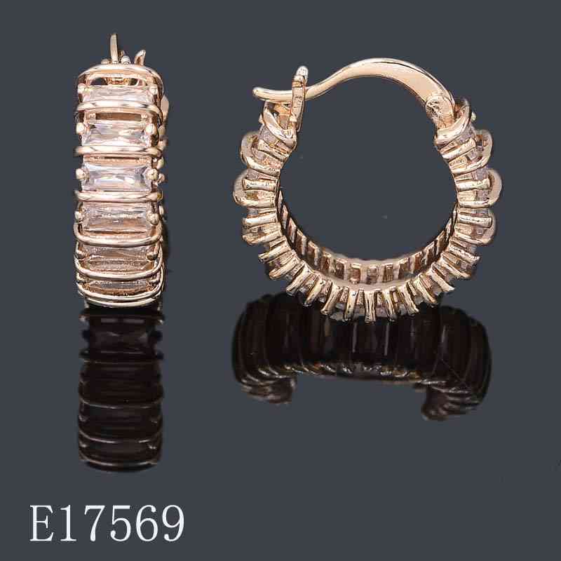 E17569 - 18K Rose Gold Plated Baguette Cut CZ Small Hoop Earrings | Sparkling Crystal Huggies for Women