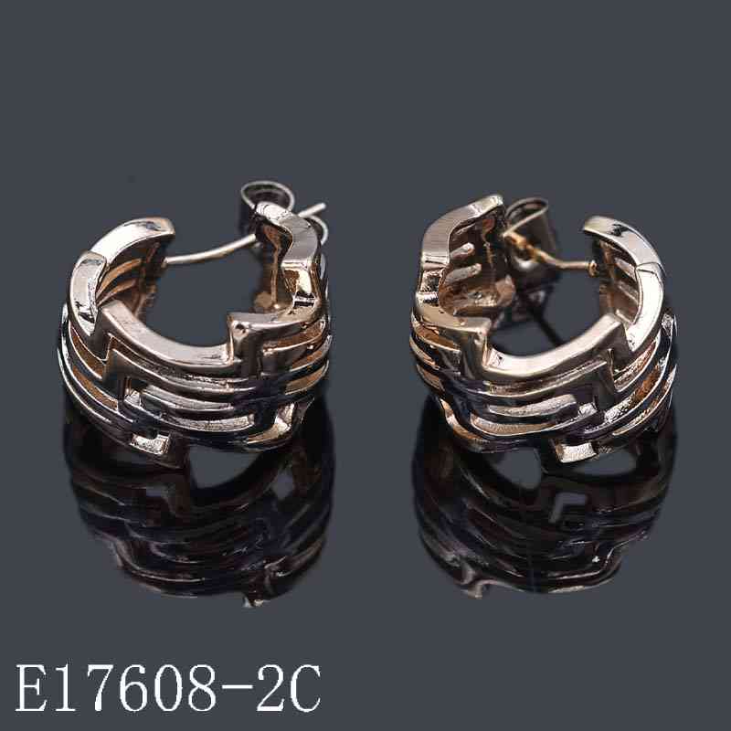 E17608 - 18K Gold Plated Cutout Hoop Earrings | Chunky Geometric Greek Key Huggies