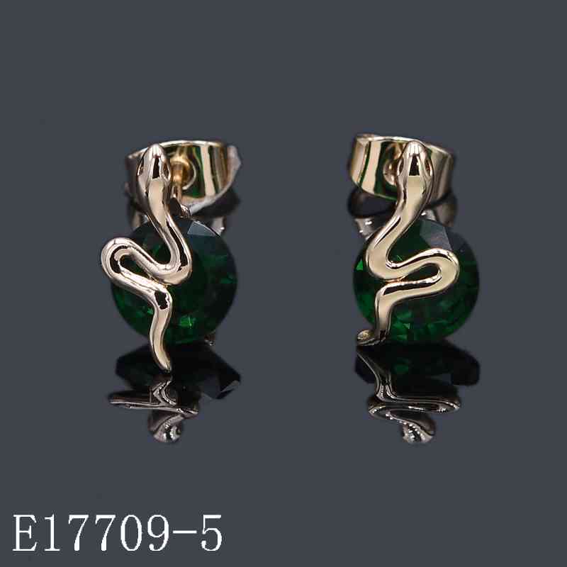 E17709-5 - 18K Gold Plated Emerald Green Crystal Snake Stud Earrings | Serpent Wrap Gemstone Jewelry
