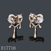 E17710 - 18K Gold Plated Dripping Heart Stud Earrings with Cubic Zirconia Accent Crystals – Melting Heart Jewelry Gift for Women