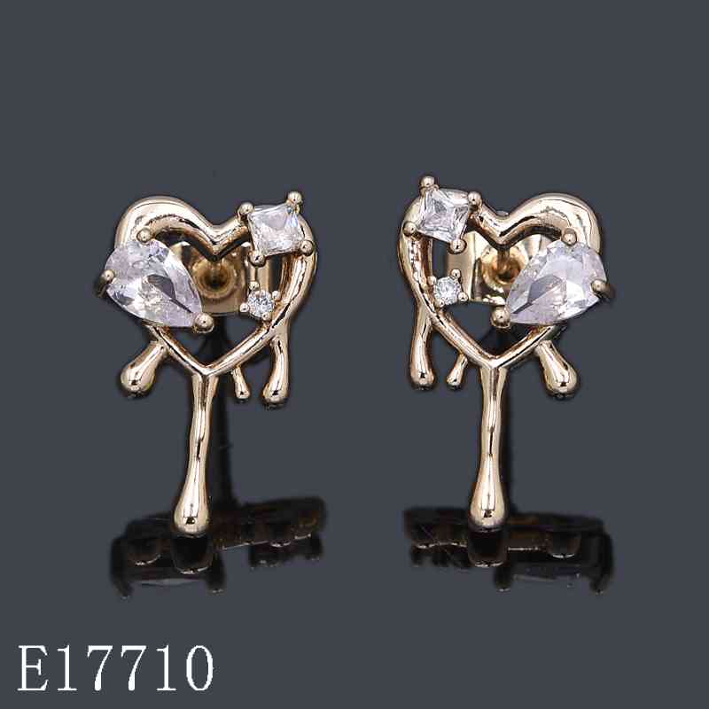 E17710 - 18K Gold Plated Dripping Heart Stud Earrings with Cubic Zirconia Accent Crystals – Melting Heart Jewelry Gift for Women