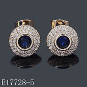 E17728-5 - 18K Gold Plated Blue Sapphire & Cubic Zirconia Double Halo Stud Earrings