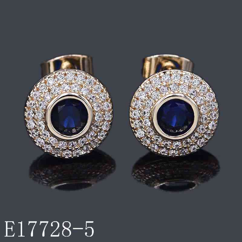 E17728-5 - 18K Gold Plated Blue Sapphire & Cubic Zirconia Double Halo Stud Earrings