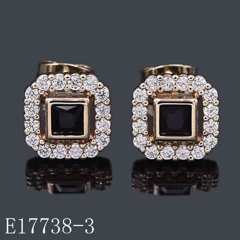 E17738-3 - 18K Gold Plated Black Onyx Square Halo Stud Earrings for Women | Cubic Zirconia Geometric Earrings