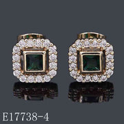E17738-4 - 18K Gold Plated Emerald Green Halo Stud Earrings – Vintage Square Cut Cubic Zirconia Jewelry