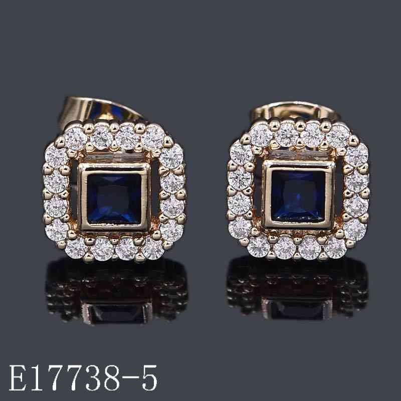 E17738-5 - 18K Gold Plated Blue Sapphire Square Halo Stud Earrings for Women | Cubic Zirconia Vintage Elegant Jewelry