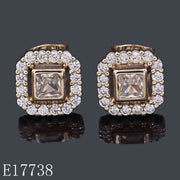 E17738 - 18K Gold Plated Cushion Cut Cubic Zirconia Halo Stud Earrings for Women