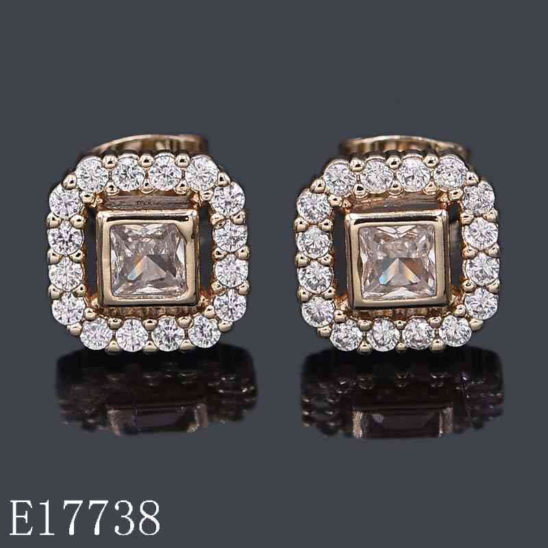 E17738 - 18K Gold Plated Cushion Cut Cubic Zirconia Halo Stud Earrings for Women