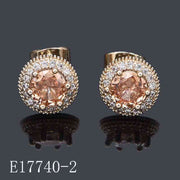 E17740-2 - 18K Gold Plated Champagne Zircon Halo Stud Earrings – Vintage Inspired Solitaire Studs for Women