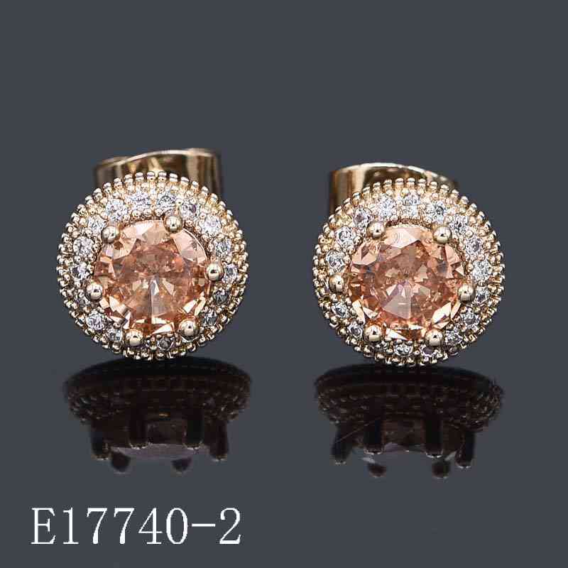 E17740-2 - 18K Gold Plated Champagne Zircon Halo Stud Earrings – Vintage Inspired Solitaire Studs for Women