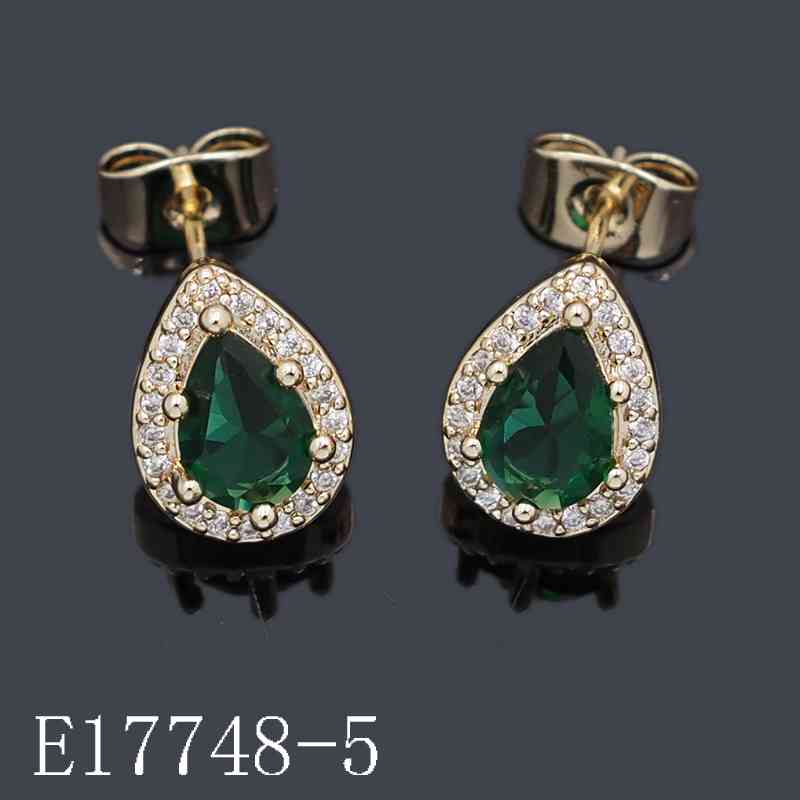 E17748-5 - 18K Gold Plated Emerald Teardrop Halo Stud Earrings | Simulated Emerald & Cubic Zirconia Drop Earrings for Women