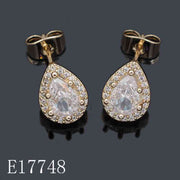 E17748 - 18K Gold Plated Teardrop Halo Stud Earrings with Cubic Zirconia