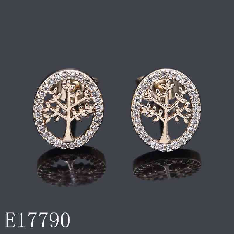 E17790 - 18K Gold Plated Tree of Life Stud Earrings with Cubic Zirconia Halo | Delicate Spiritual Jewelry Gift