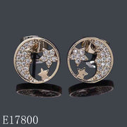 E17800 - 18K Gold Plated Celestial Crescent Moon and Star Stud Earrings with Cubic Zirconia